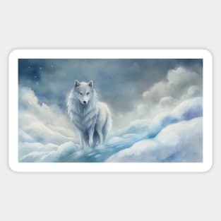 Funny White Wolf Hunting Fantasy clouds snowy ground gifts idea watercolor art hoodie Sticker